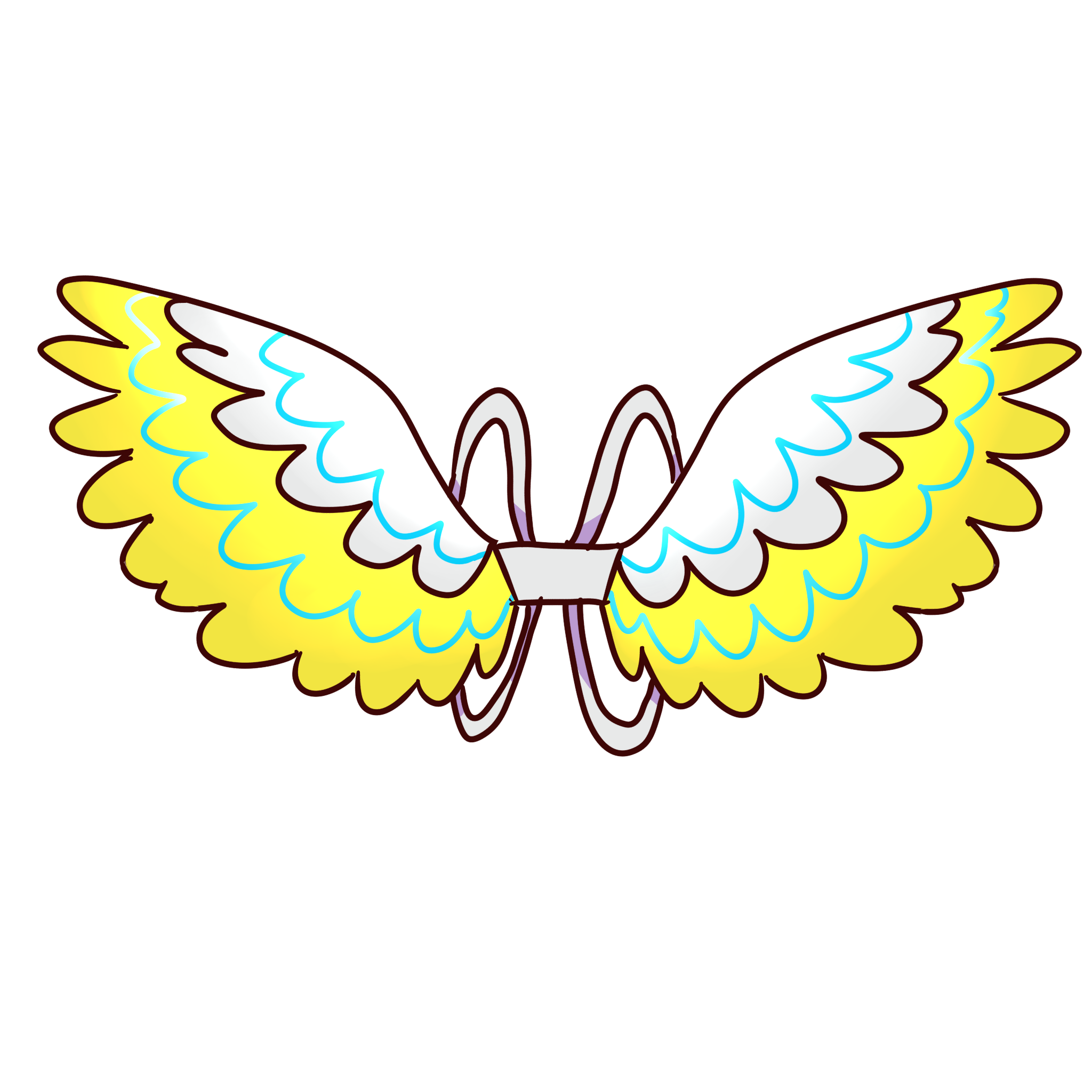 white and gold wings with straps for the arms and blue stripes